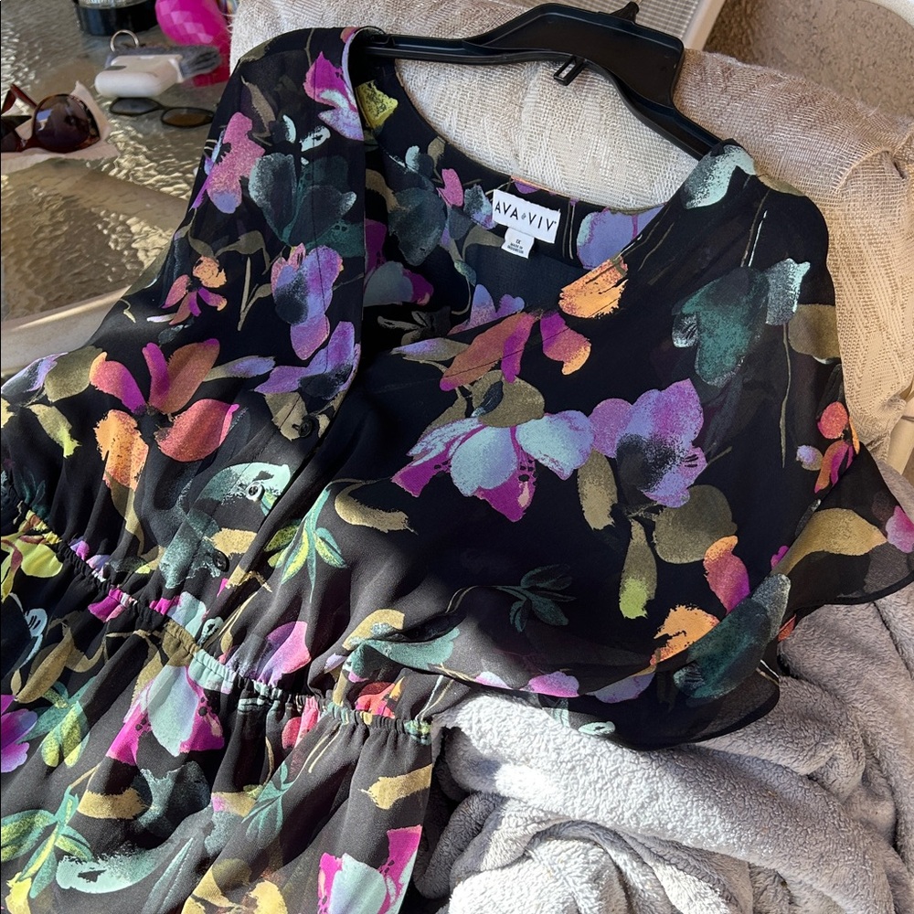 Ava & Viv Black Maxi Dress with Multicolor Floral Design